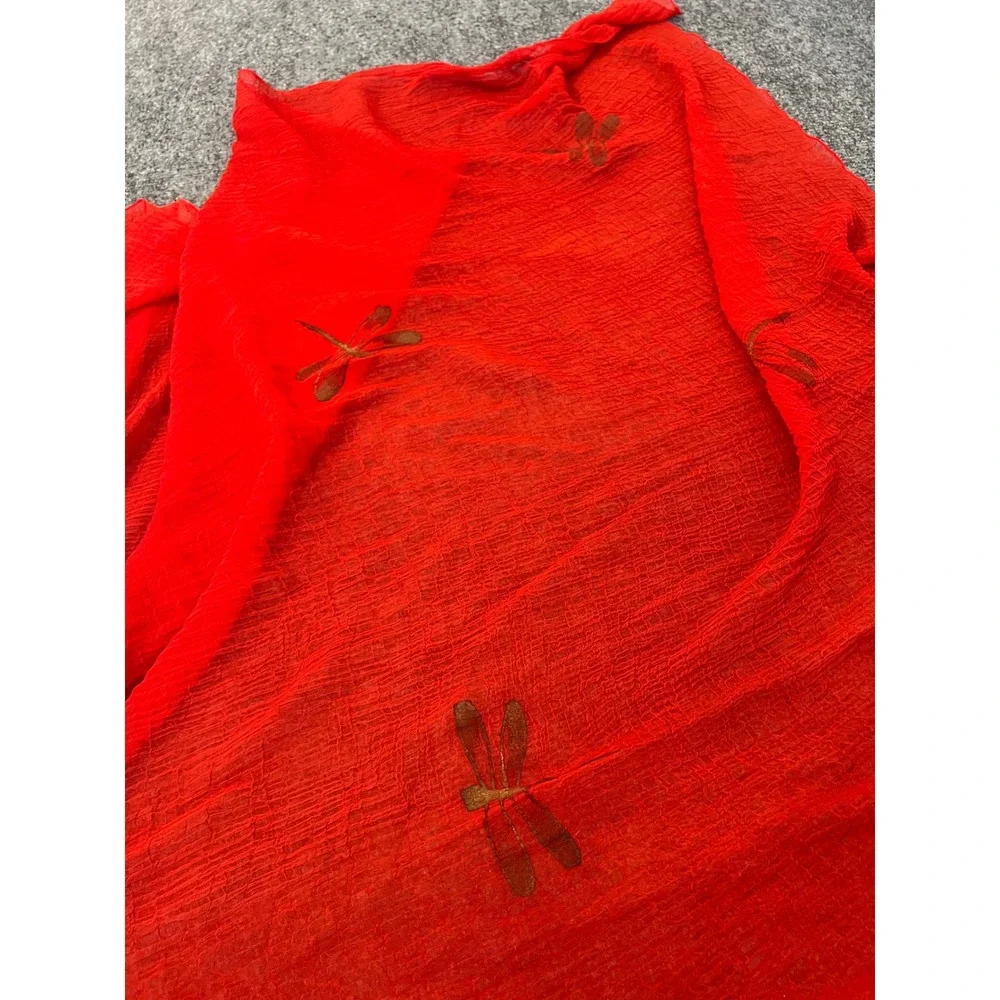Boho Red Dragonfly Textured Gauze Scarf Wrap | Unknown Brand